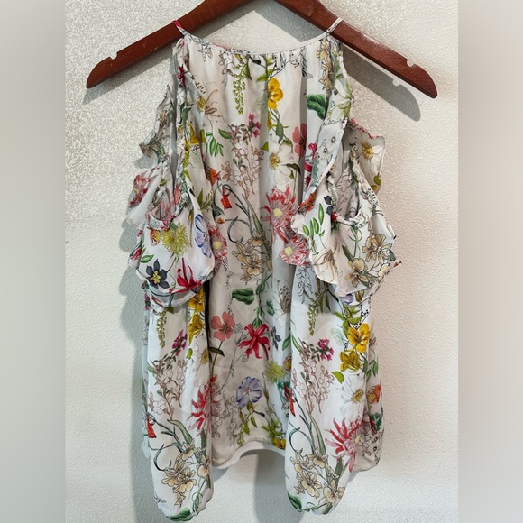 Parker Womens White Floral Silk long sleeve Cold
Shoulder Blouse - Picture 4 of 6